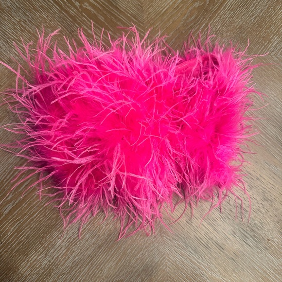 Buddy Love Bright Pink Feathered Strapless Top - Picture 2 of 4